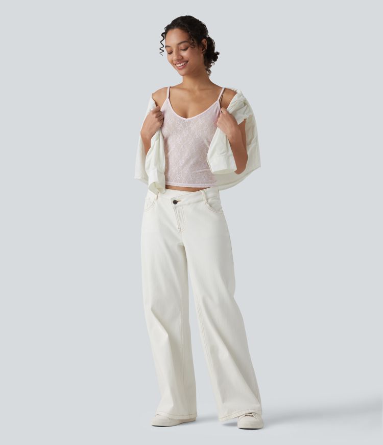 Débardeur en dentelle transparente à motif floral