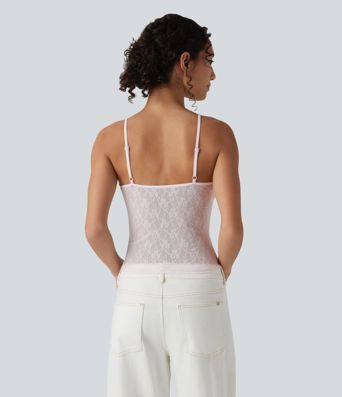 Débardeur en dentelle transparente à motif floral