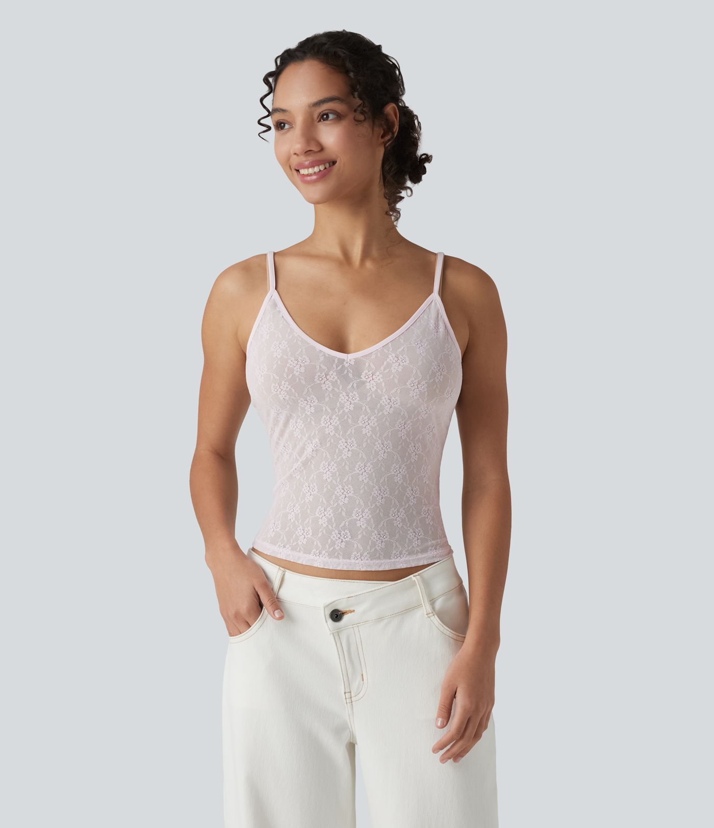 Débardeur en dentelle transparente à motif floral