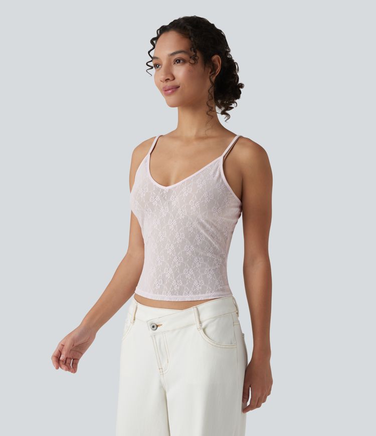 Débardeur en dentelle transparente à motif floral