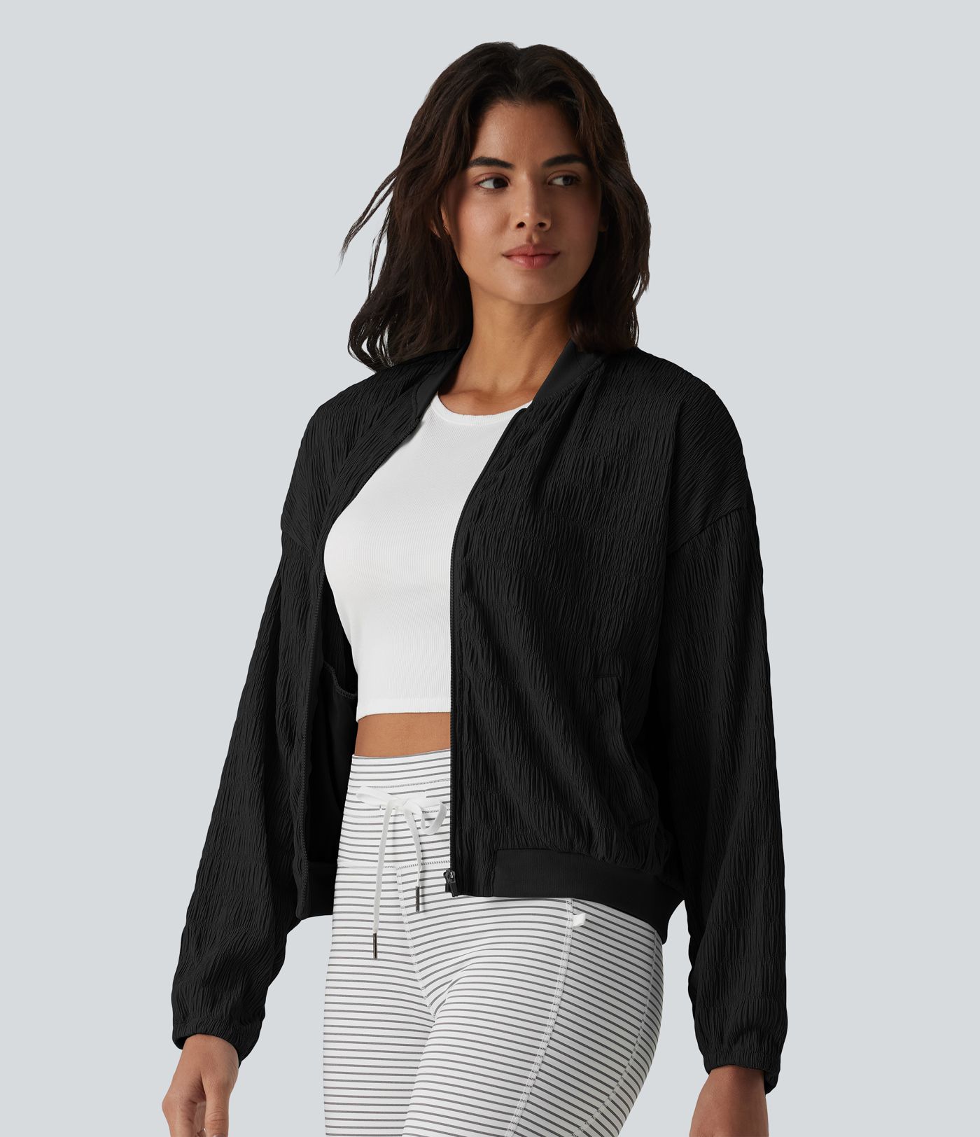 Long Sleeve Casual Bomber Jacket with Pockets