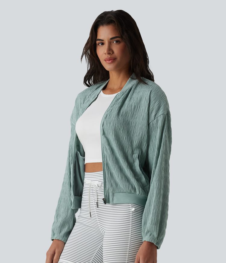 Blouson bomber décontracté à manches longues avec des poches