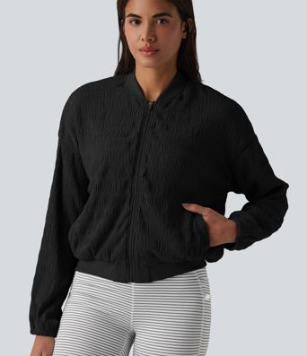 Long Sleeve Casual Bomber Jacket with Pockets