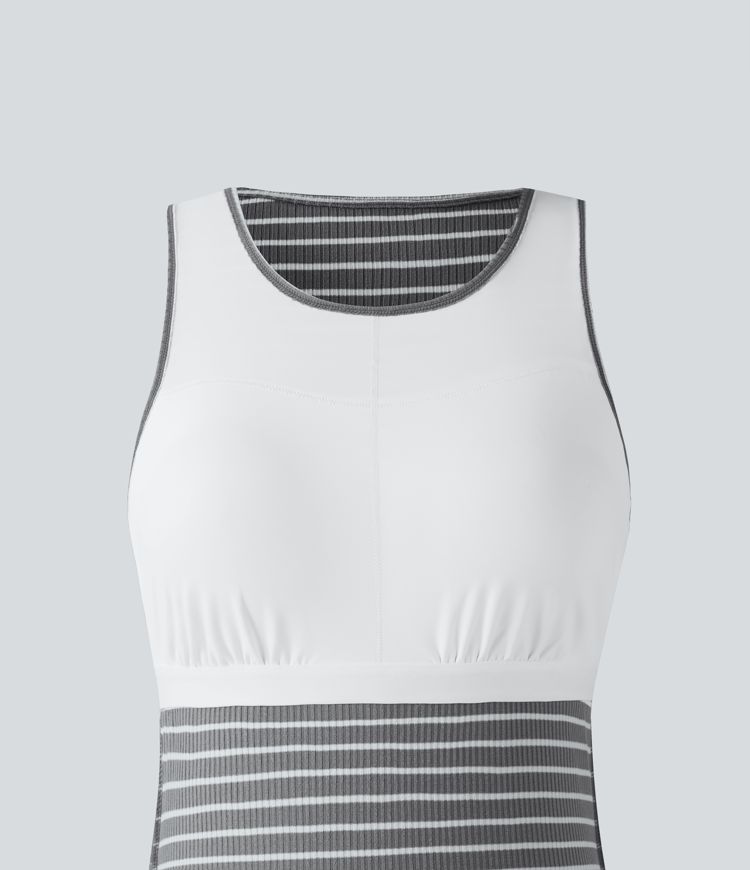 Round Neck Sleeveless Bodycon Stripe Midi Casual Dress