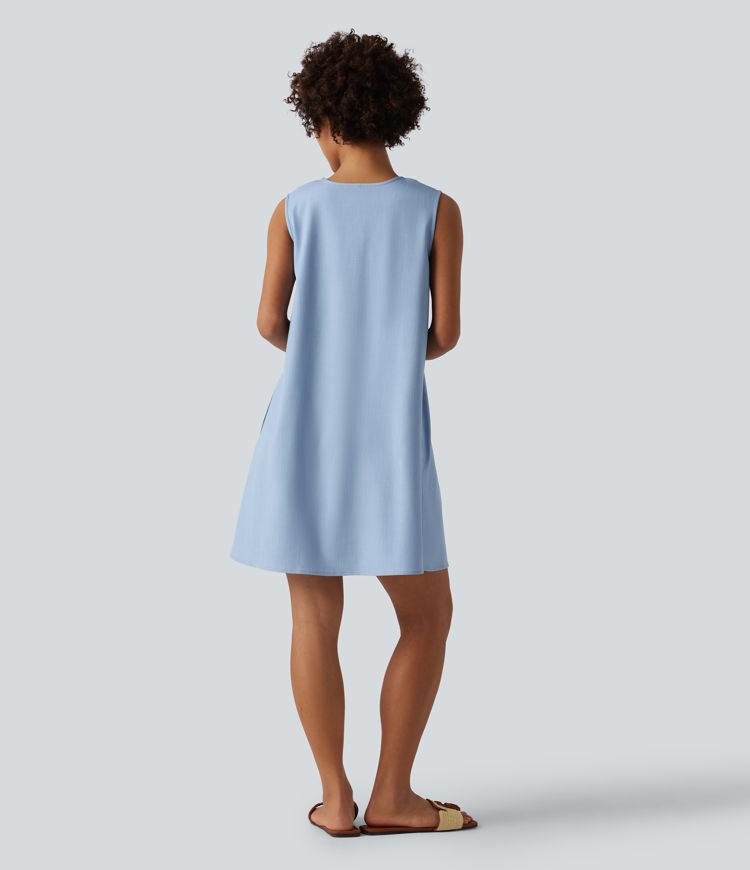 Robe mini resort col U sans manches aspect jean avec poches