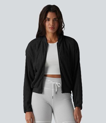 Long Sleeve Casual Bomber Jacket with Pockets