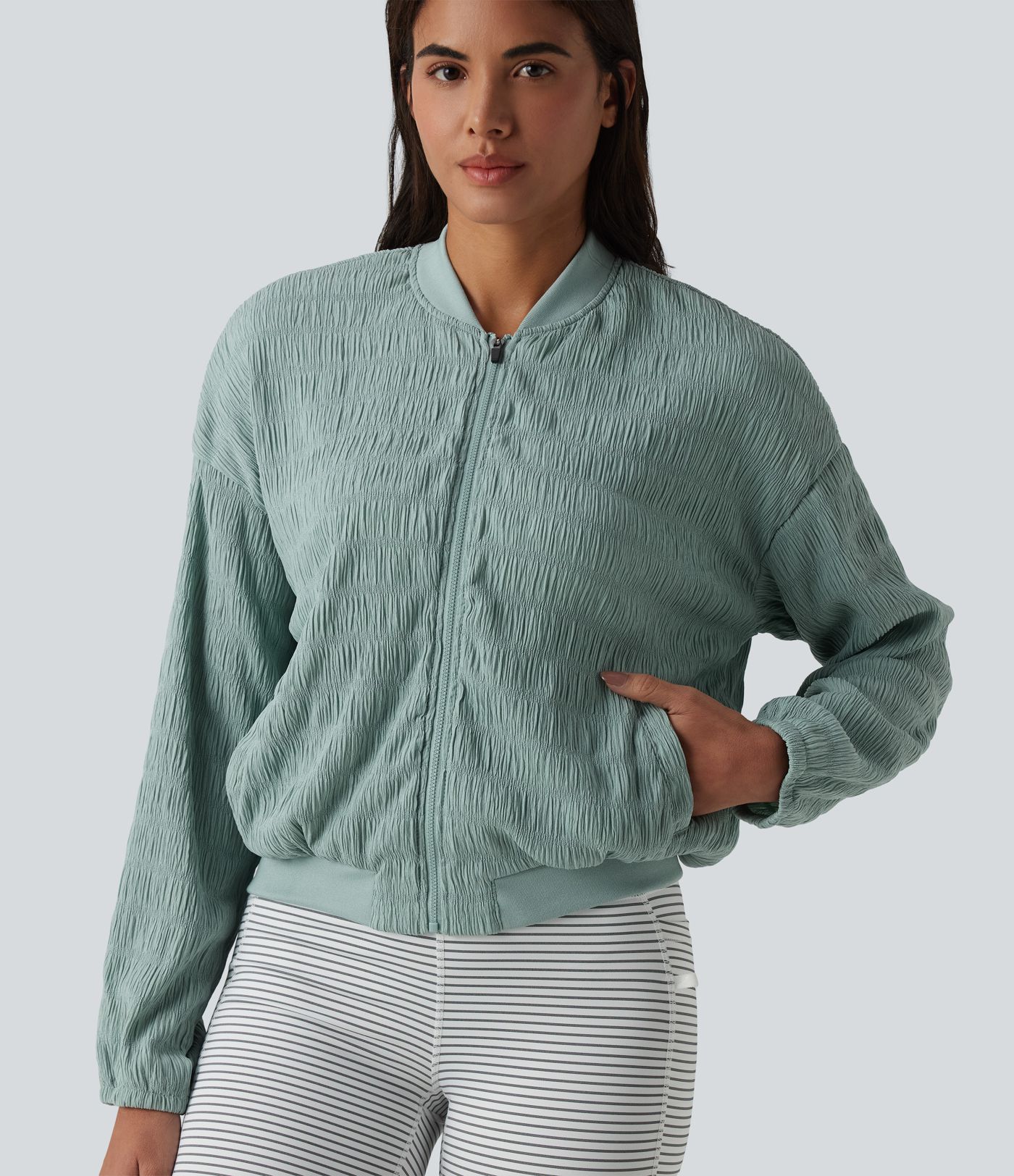 Blouson bomber décontracté à manches longues avec des poches