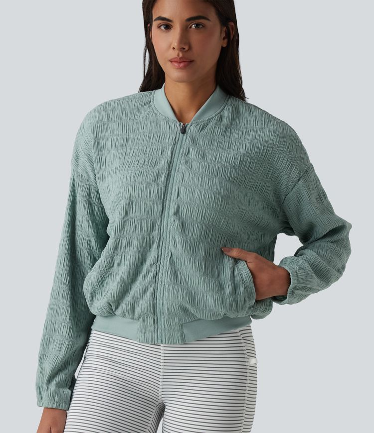 Blouson bomber décontracté à manches longues avec des poches