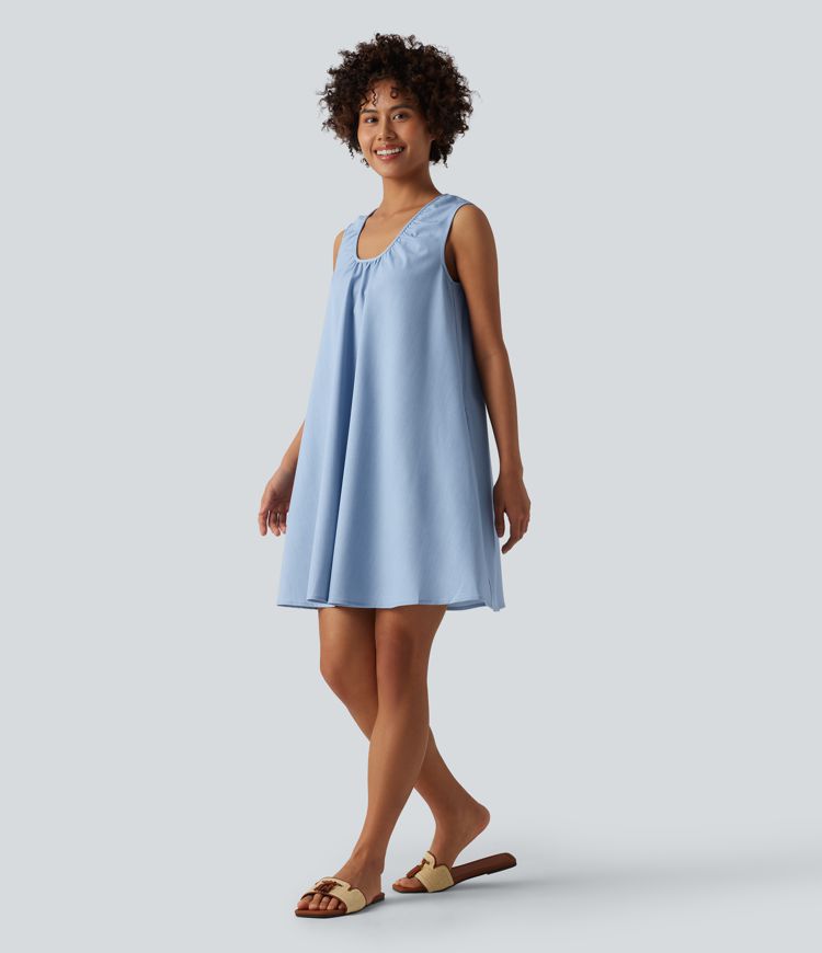 Robe mini resort col U sans manches aspect jean avec poches