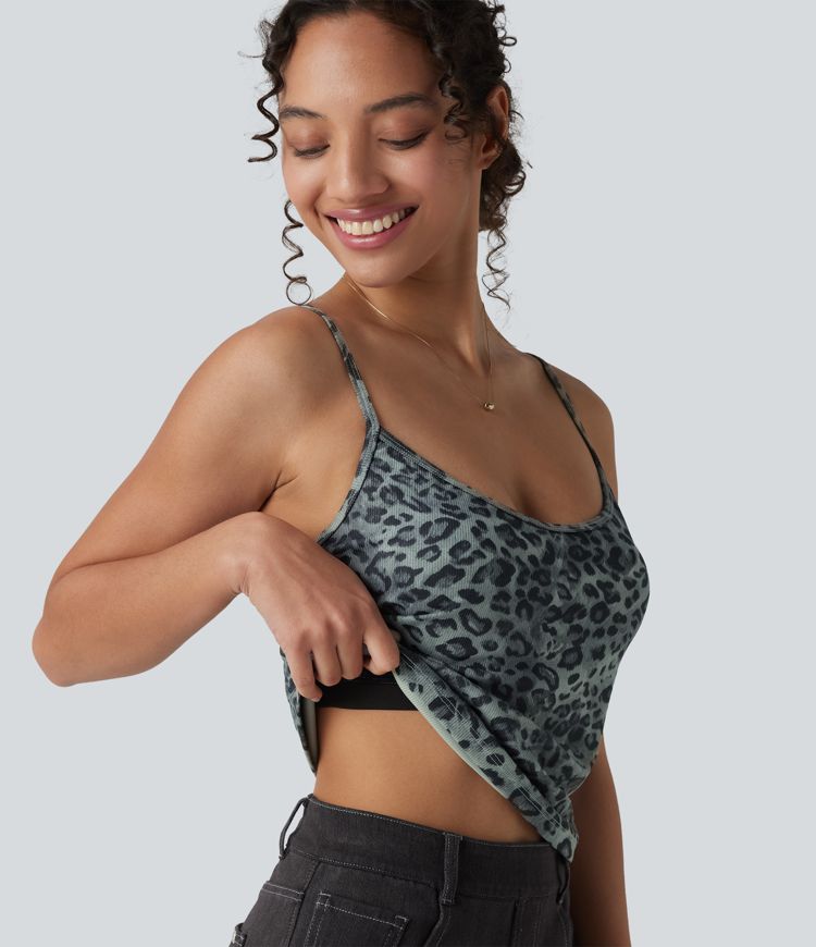 Ribbed Knit Leopard Print Casual Tank Top Ribbed Knit Leopard Print Casual Tank Top