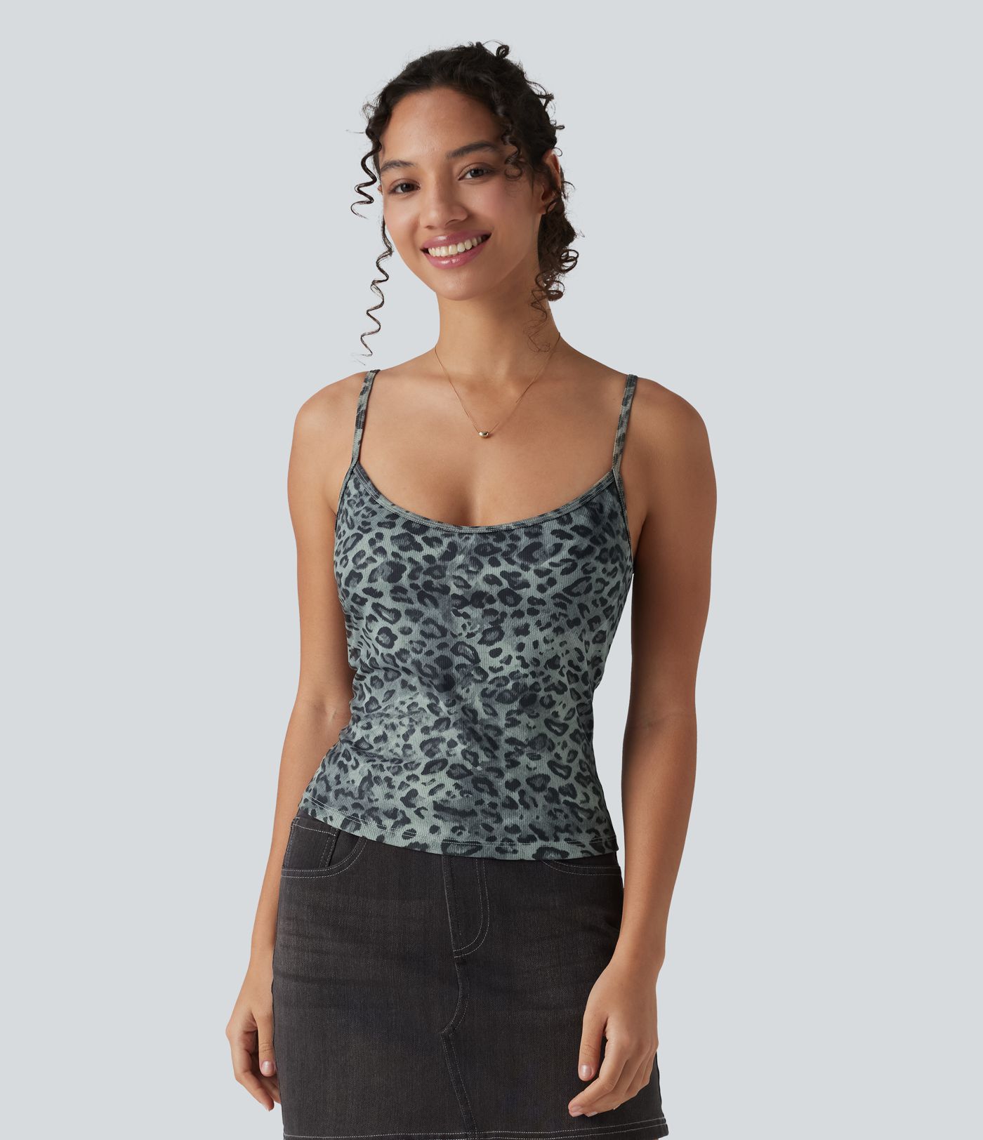 Ribbed Knit Leopard Print Casual Tank Top Ribbed Knit Leopard Print Casual Tank Top