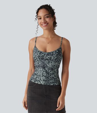 Ribbed Knit Leopard Print Casual Tank Top Ribbed Knit Leopard Print Casual Tank Top