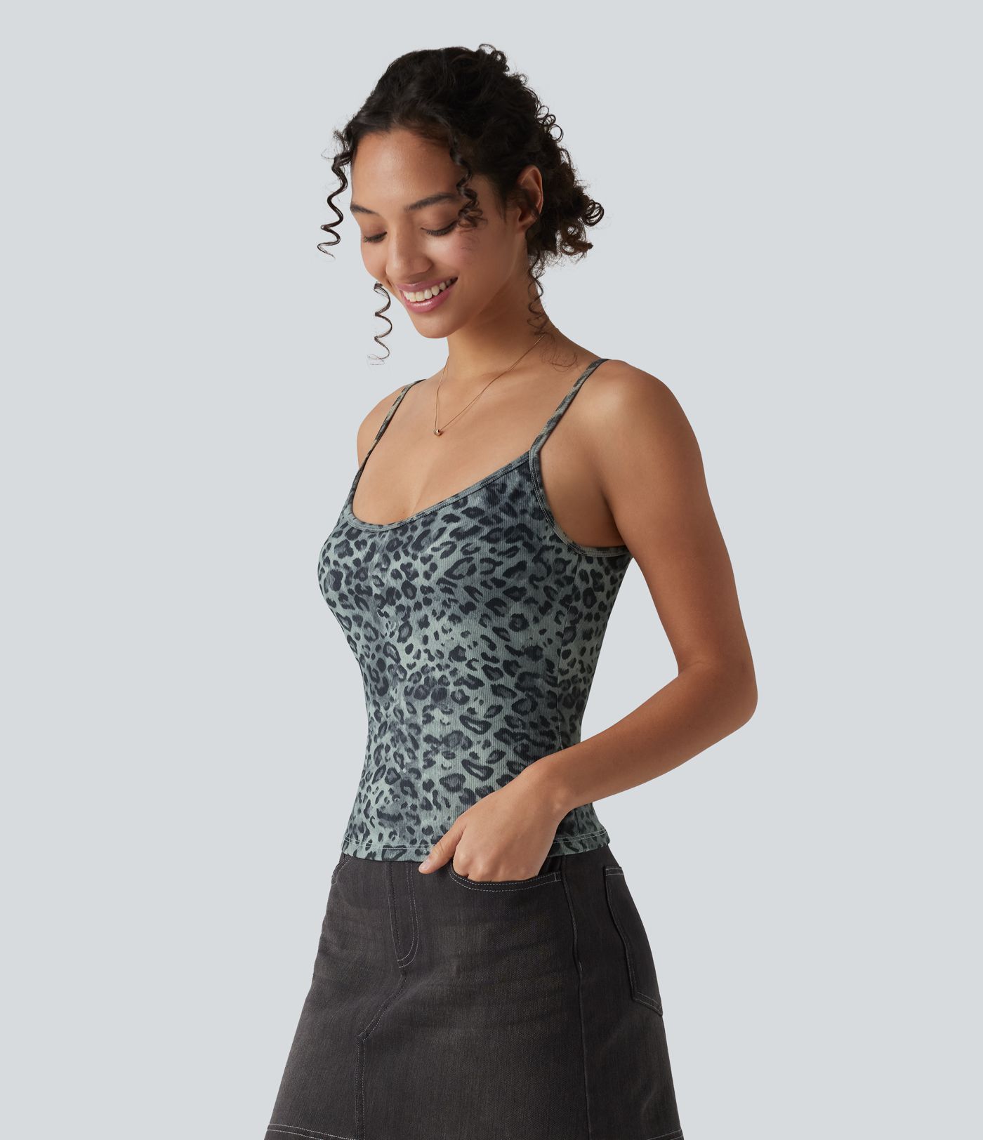 Ribbed Knit Leopard Print Casual Tank Top Ribbed Knit Leopard Print Casual Tank Top
