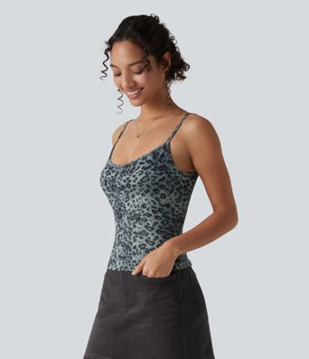 Ribbed Knit Leopard Print Casual Tank Top Ribbed Knit Leopard Print Casual Tank Top