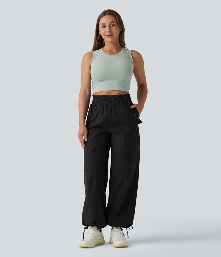 Pantalon cargo sport taille haute à finitions ondulées avec poches