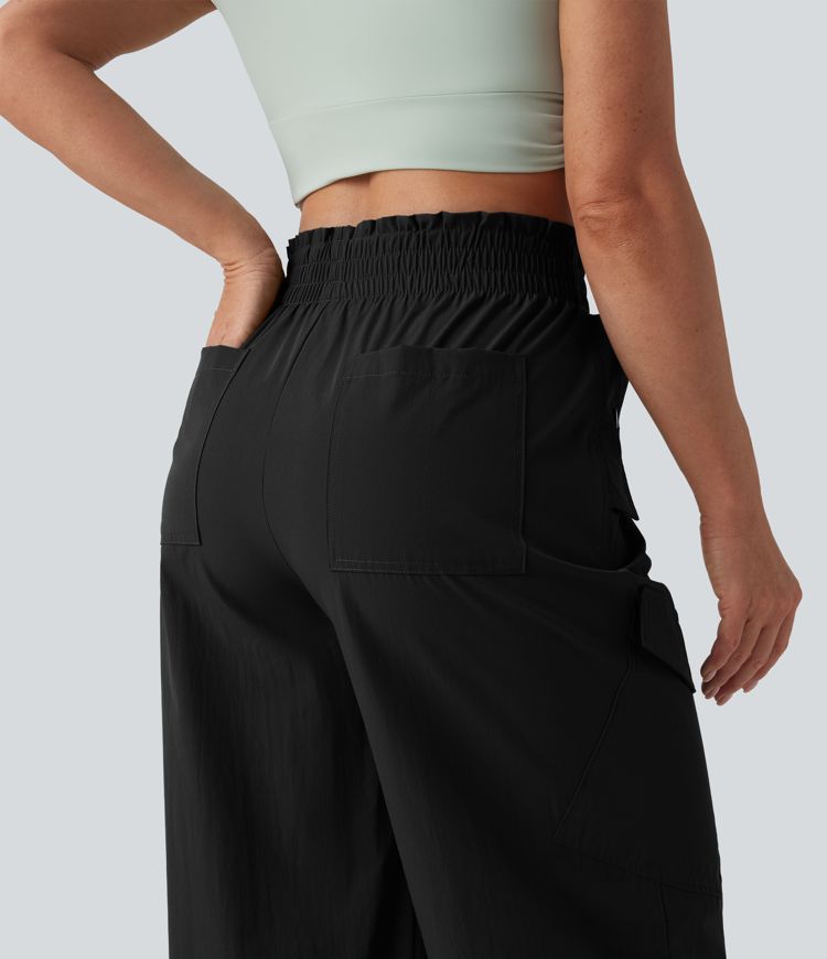 Pantalon cargo sport taille haute à finitions ondulées avec poches