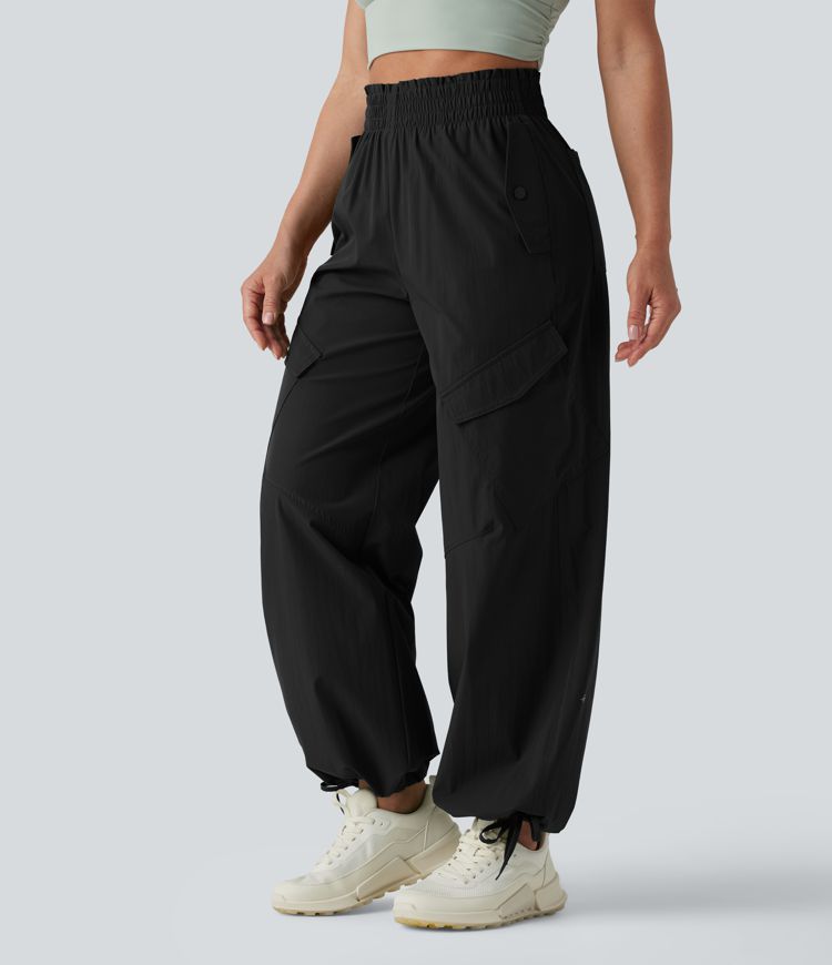 Pantalon cargo sport taille haute à finitions ondulées avec poches