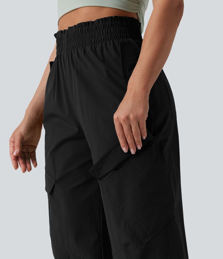 Pantalon cargo sport taille haute à finitions ondulées avec poches