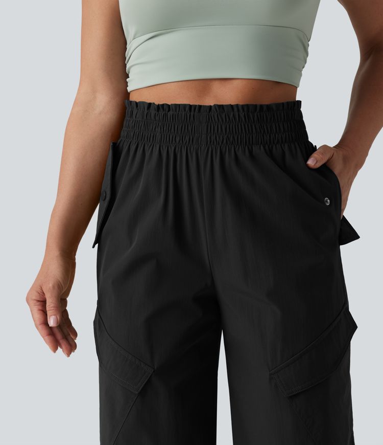 Pantalon cargo sport taille haute à finitions ondulées avec poches