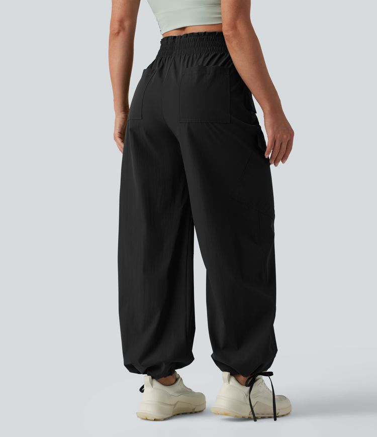 Pantalon cargo sport taille haute à finitions ondulées avec poches