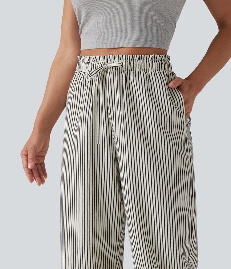 Lettuce Trim High Waisted Drawstring Stripes Casual Joggers with Pockets