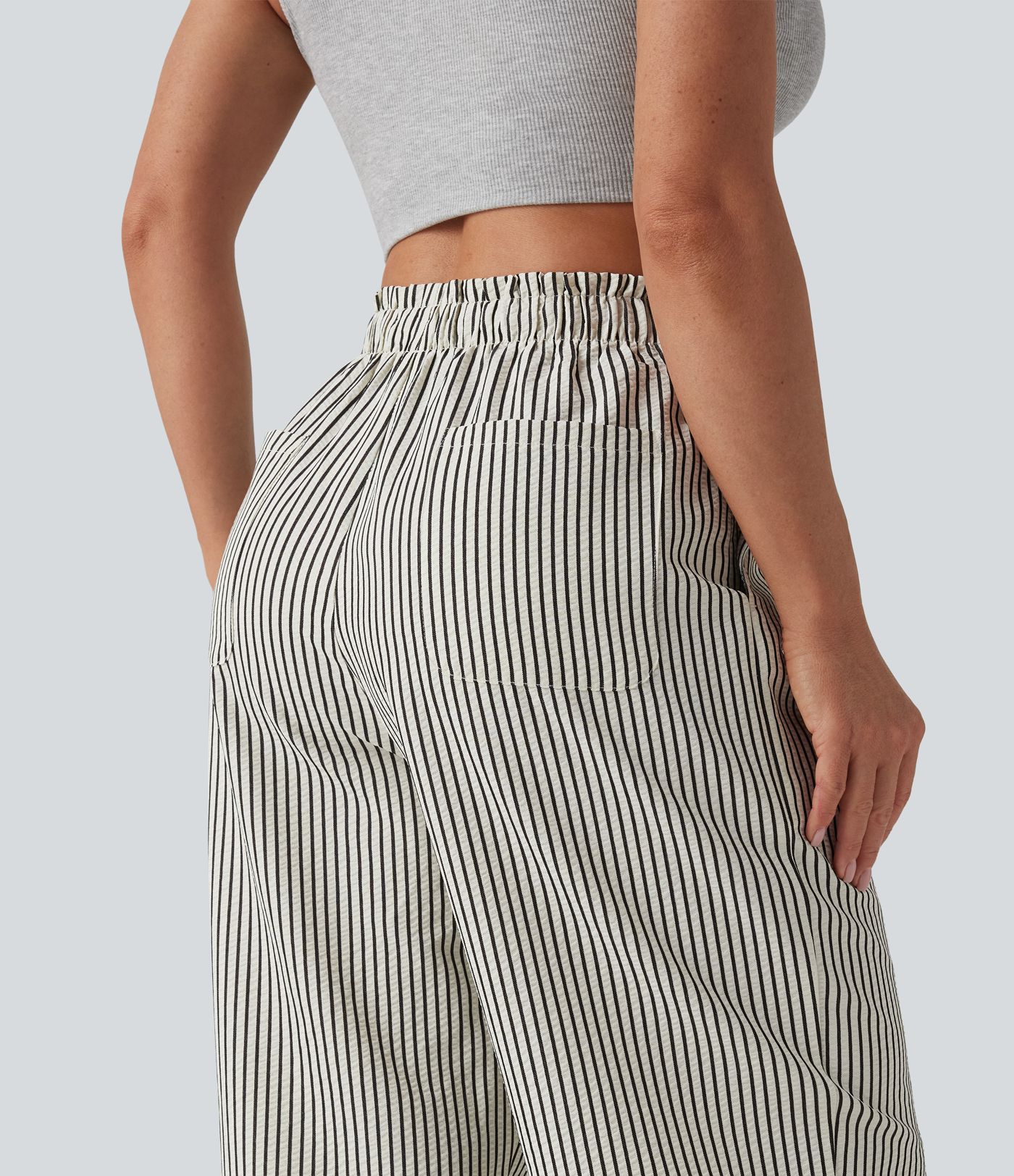 Lettuce Trim High Waisted Drawstring Stripes Casual Joggers with Pockets