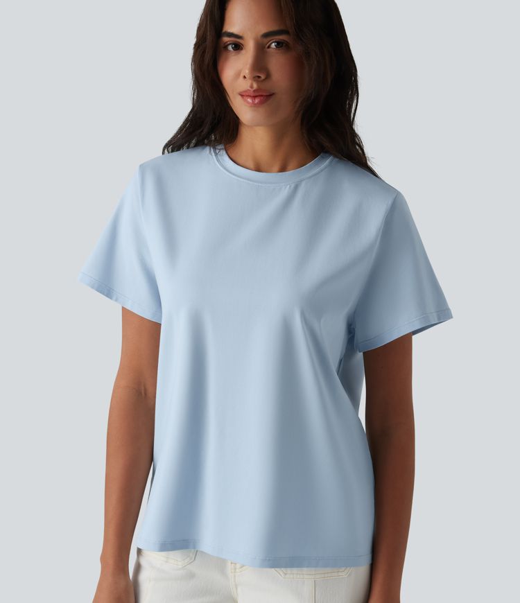 Round Neck Short Sleeve Casual Cotton T-Shirt