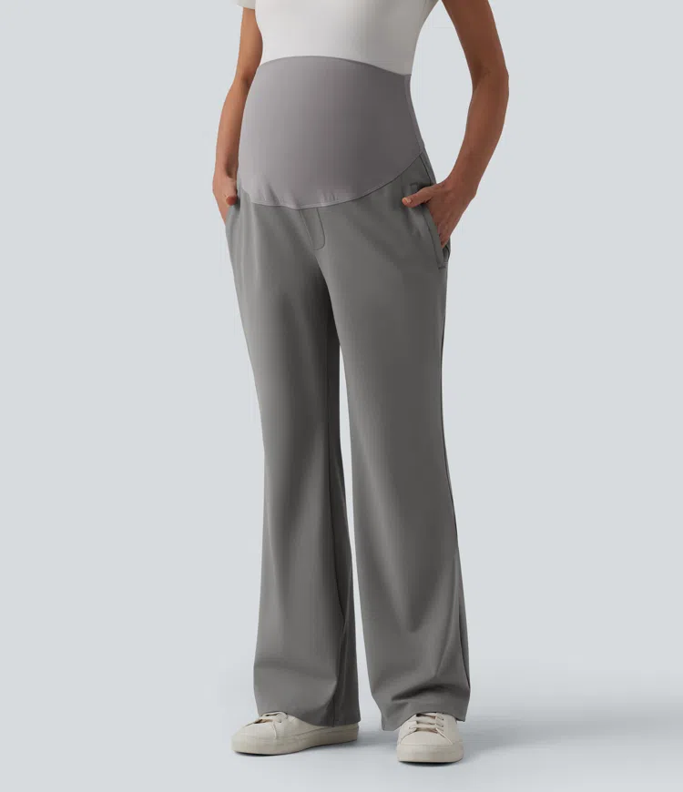Halara Flex™ DayStretch Pantalon tailleur maternité évasé taille très haute avec poches zippées