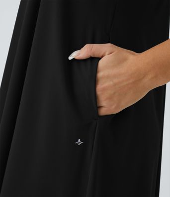 Breezeful™ Backless Racerback Side Pocket High Low Flowy Midi Quick Dry Casual Dress A-C Cups