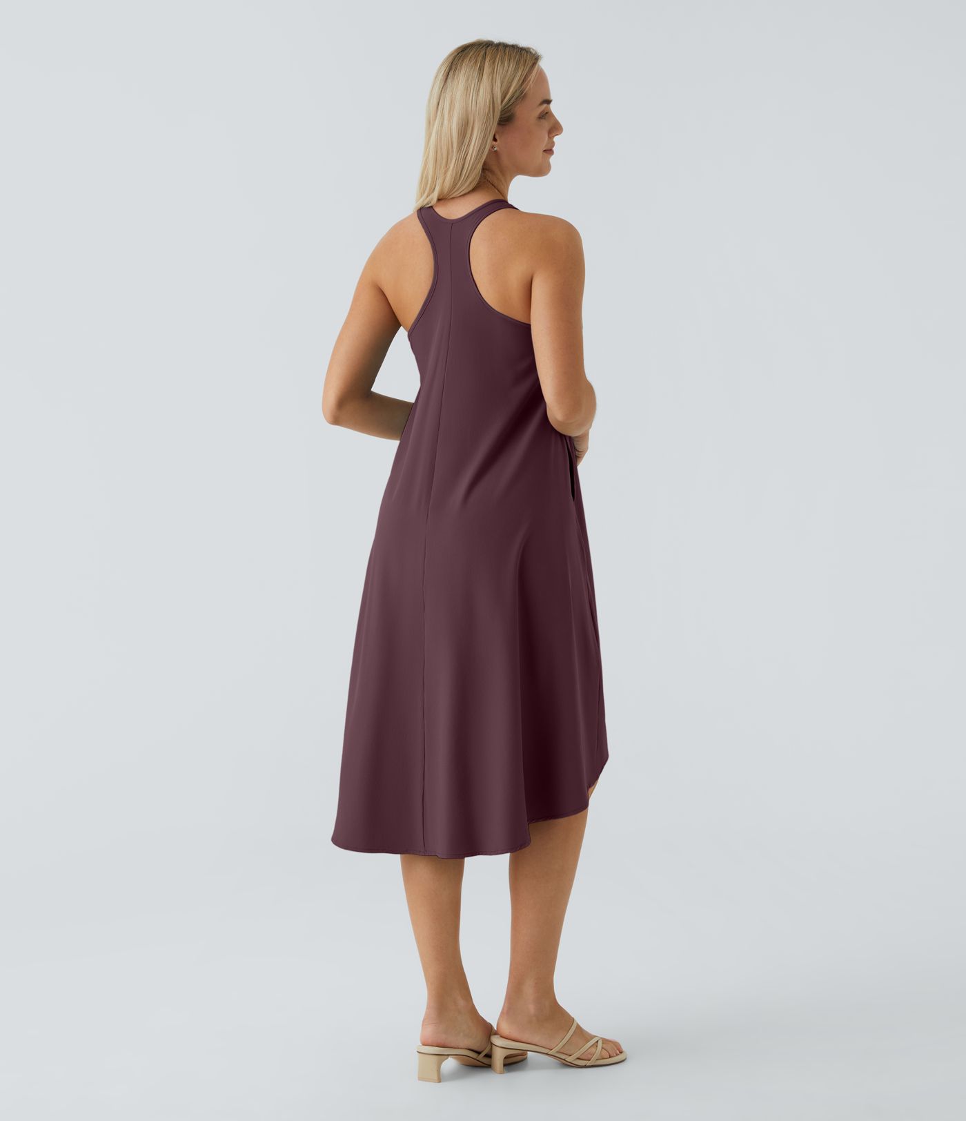Breezeful™ Backless Racerback Side Pocket High Low Flowy Midi Quick Dry Casual Dress
