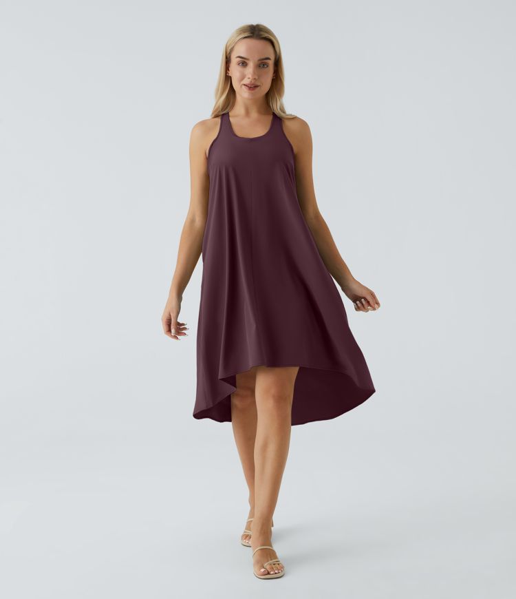 Breezeful™ Backless Racerback Side Pocket High Low Flowy Midi Quick Dry Casual Dress