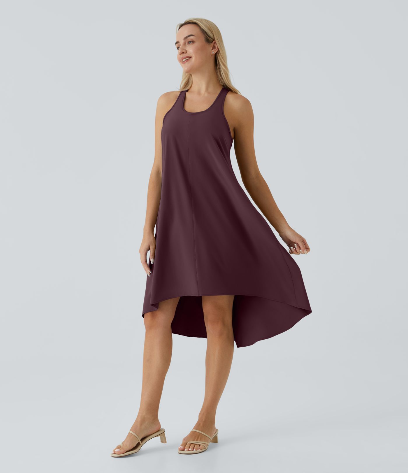 Breezeful™ Backless Racerback Side Pocket High Low Flowy Midi Quick Dry Casual Dress