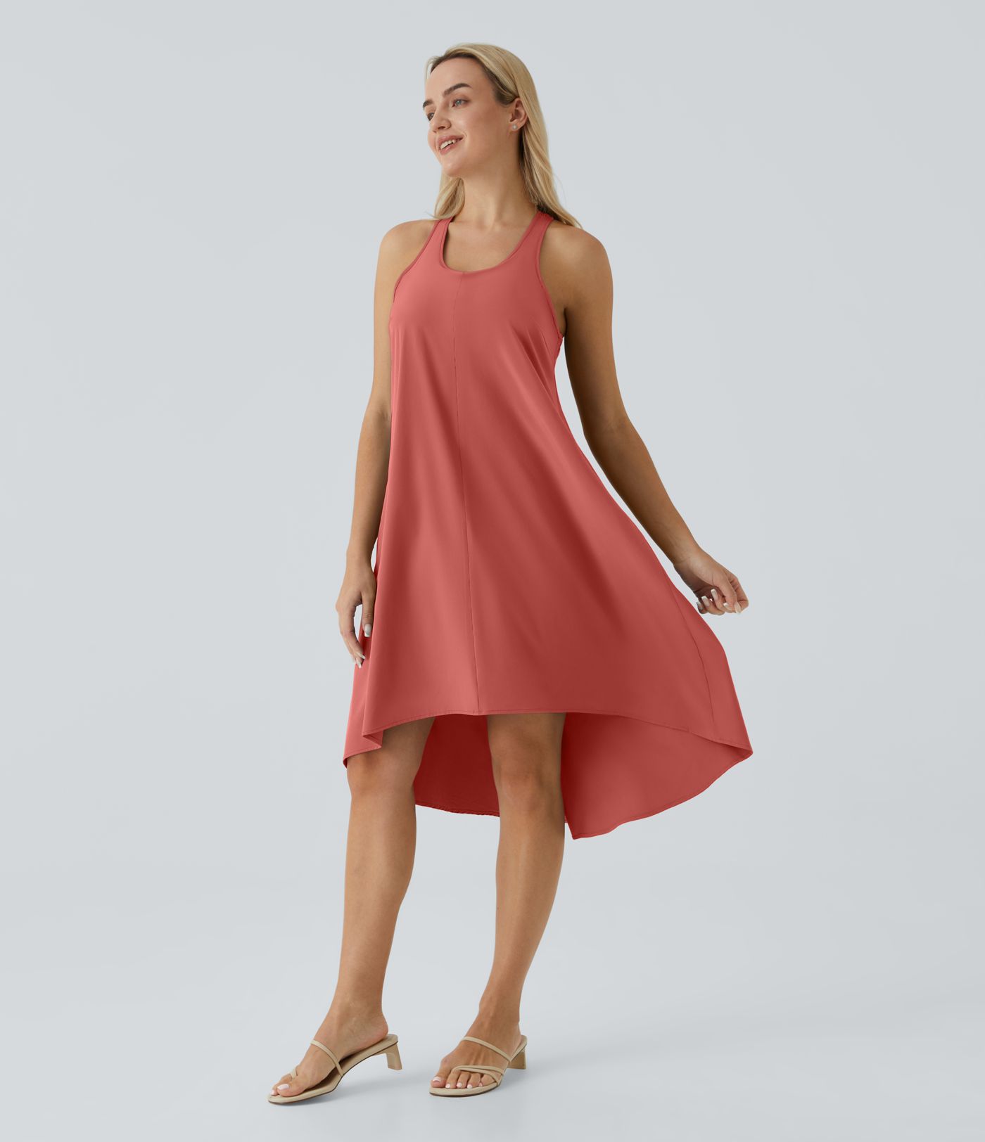 Breezeful™ Backless Racerback Side Pocket High Low Flowy Midi Quick Dry Casual Dress A-C Cups