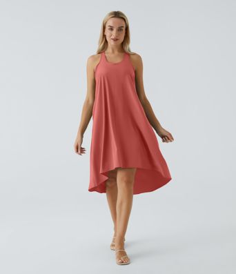 Breezeful™ Backless Racerback Side Pocket High Low Flowy Midi Quick Dry Casual Dress A-C Cups