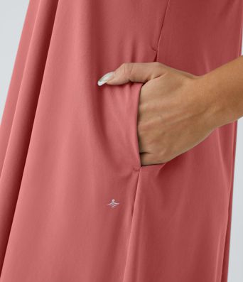 Breezeful™ Backless Racerback Side Pocket High Low Flowy Midi Quick Dry Casual Dress A-C Cups