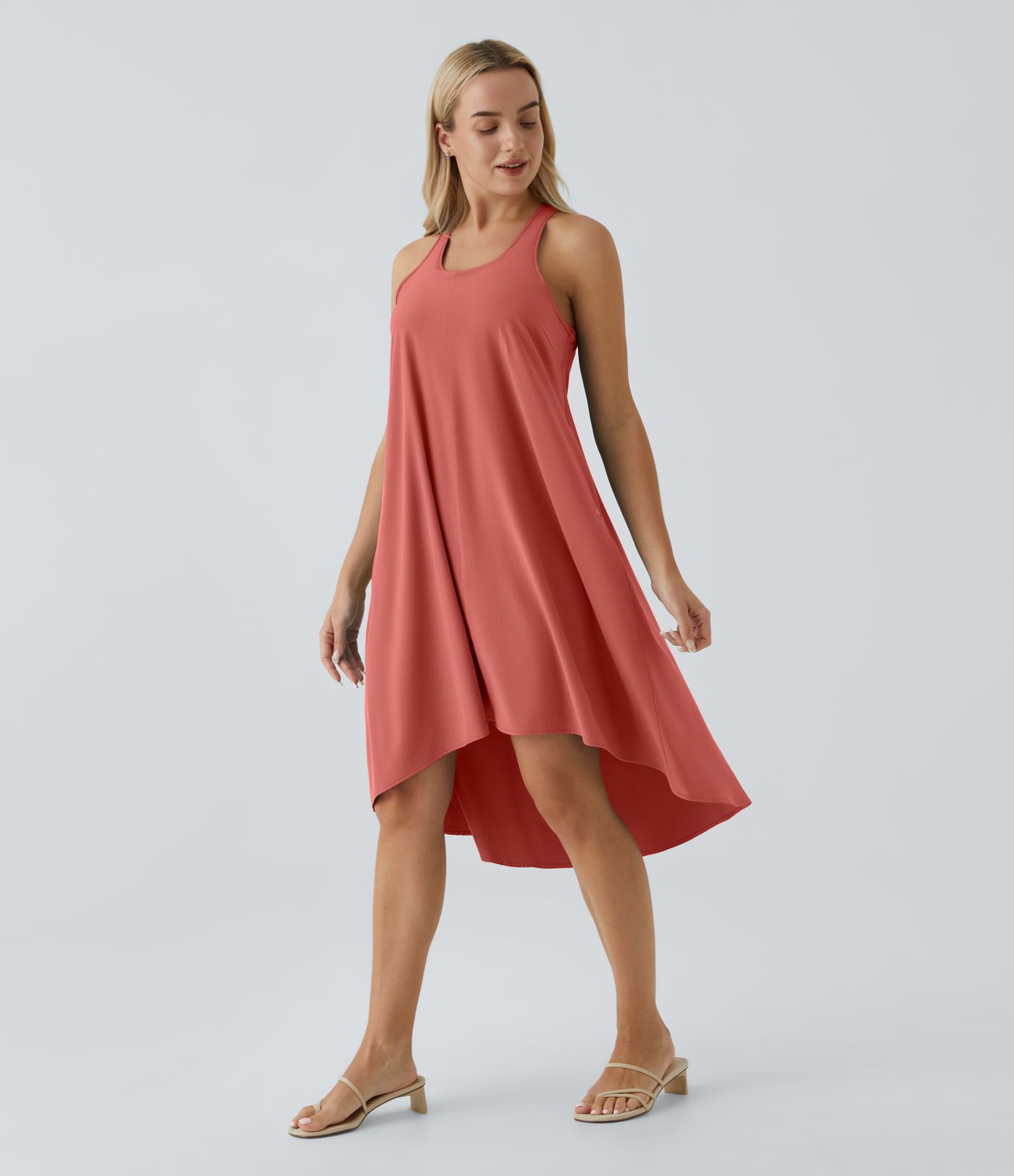 Breezeful™ Backless Racerback Side Pocket High Low Flowy Midi Quick Dry Casual Dress A-C Cups