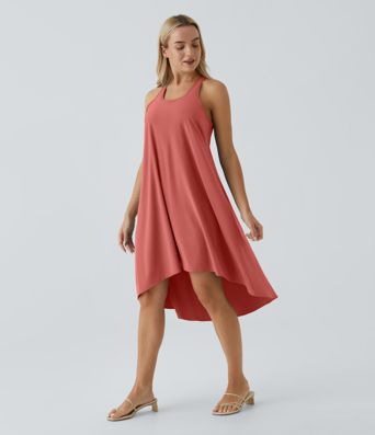 Breezeful™ Backless Racerback Side Pocket High Low Flowy Midi Quick Dry Casual Dress A-C Cups