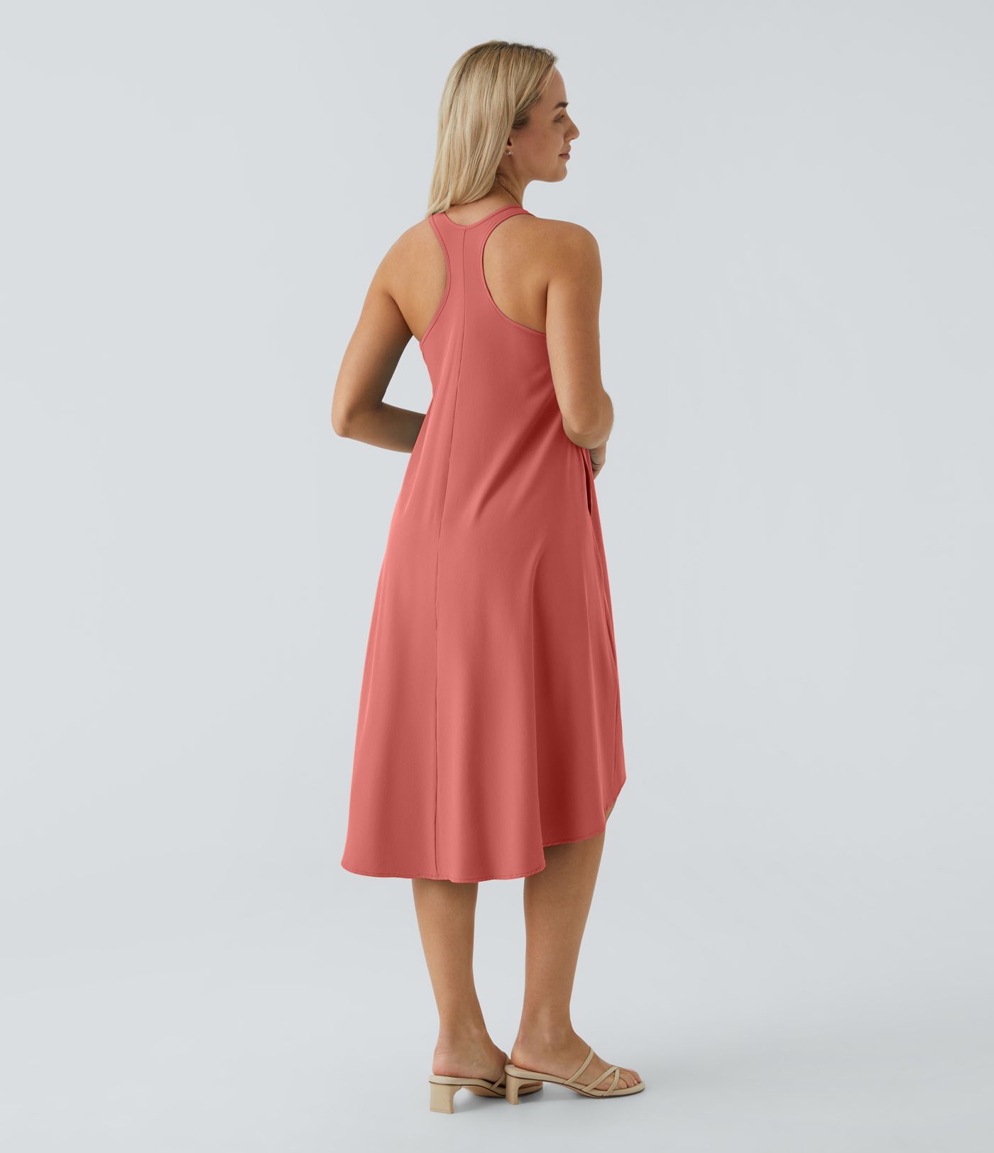 Breezeful™ Backless Racerback Side Pocket High Low Flowy Midi Quick Dry Casual Dress A-C Cups