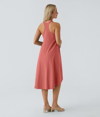 Breezeful™ Backless Racerback Side Pocket High Low Flowy Midi Quick Dry Casual Dress A-C Cups