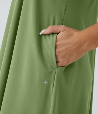 Breezeful™ Volné Midi Šaty bez Zad s Racer Výstřihem, Postranní Kapsou, Rychleschnoucí a Volnočasové