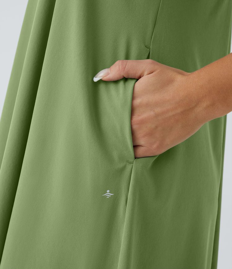 Breezeful™ Volné Midi Šaty bez Zad s Racer Výstřihem, Postranní Kapsou, Rychleschnoucí a Volnočasové