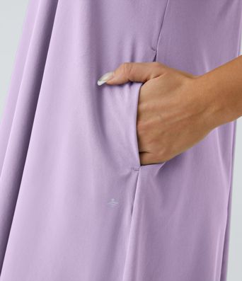 Breezeful™ Backless Racerback Side Pocket High Low Flowy Midi Quick Dry Casual Dress
