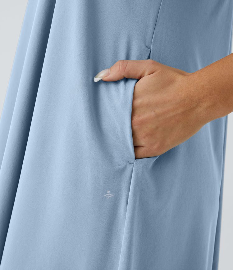 Breezeful™ Backless Racerback Side Pocket High Low Flowy Midi Quick Dry Casual Dress A-C Cups