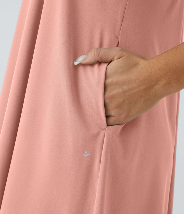 Breezeful™ Backless Racerback Side Pocket High Low Flowy Midi Quick Dry Casual Dress A-C Cups