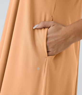 Breezeful™ Backless Racerback Side Pocket High Low Flowy Midi Quick Dry Casual Dress A-C Cups