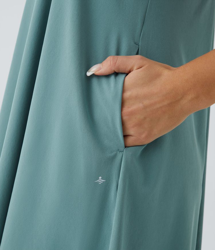 Breezeful™ Backless Racerback Side Pocket High Low Flowy Midi Quick Dry Casual Dress A-C Cups