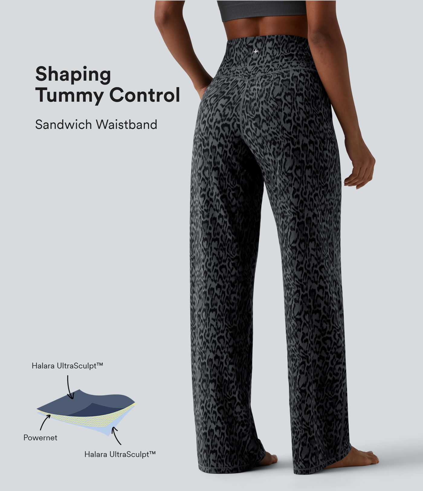 Halara UltraSculpt™ - Yogahose mit hohem Bund, Seitentaschen, Bauchkontrolle, Leopardenmuster und geradem Bein