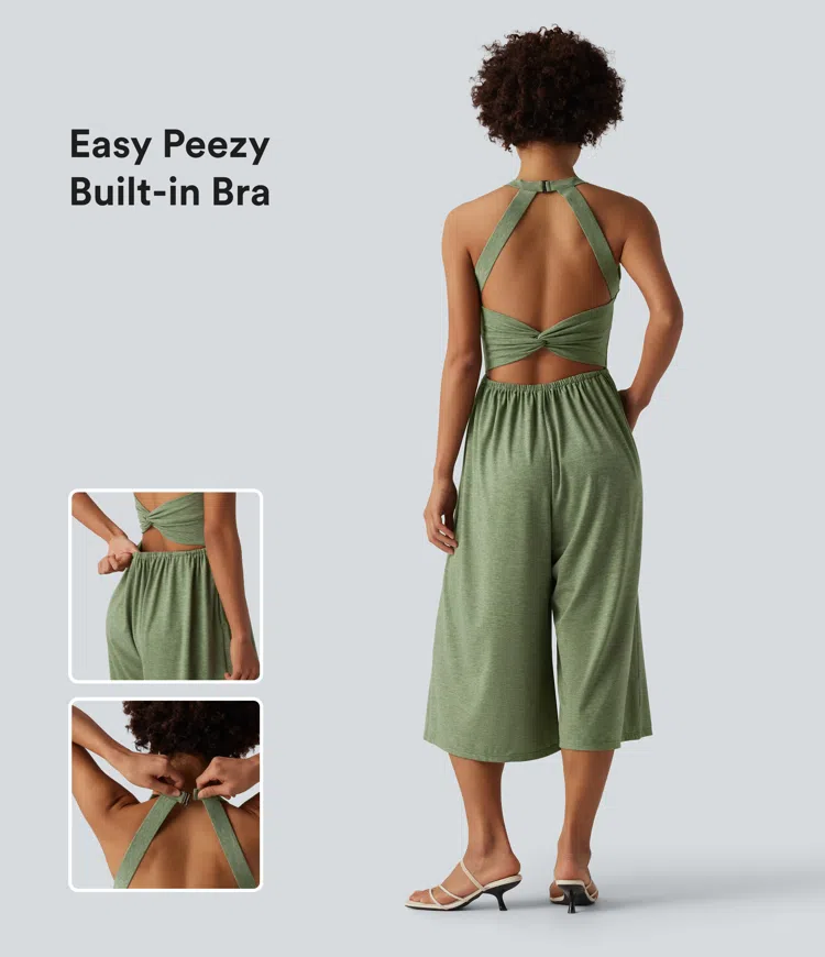 Wide Leg Capri Casual Jumpsuit with Pockets-Easy Peezy Edition