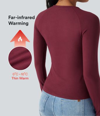 Halara HeatCore Round Neck Long Sleeve Thumb Holes Slim Casual Warming Top