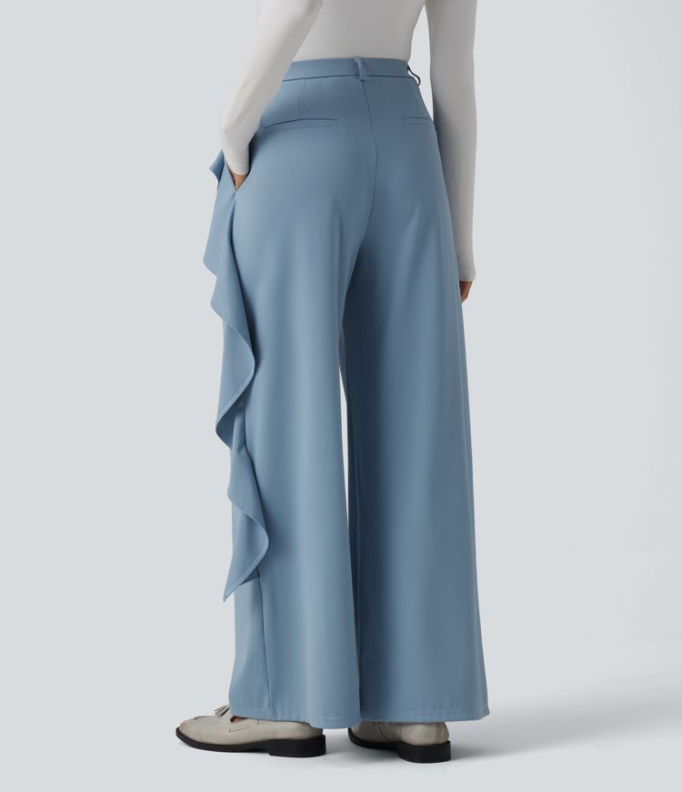 Halara Flex™ High Waisted Ruffle Wide Leg Quick Dry Work Pants with Pockets-UPF40+